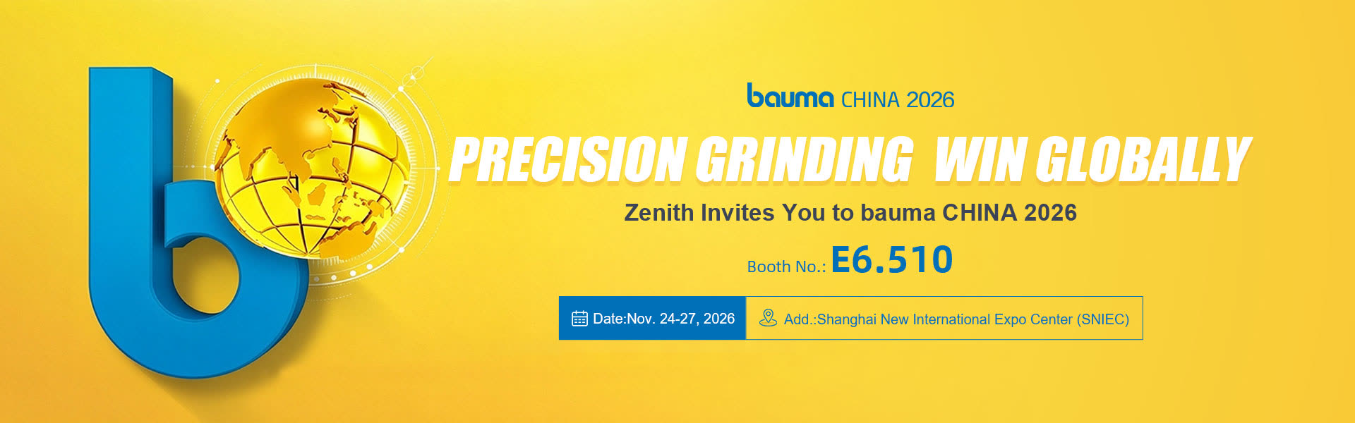 Banner mời tham dự bauma CHINA 2026 của Zenith – Booth E6.510